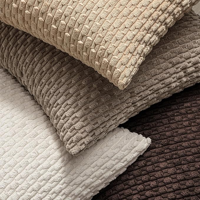 MIULEE Decorative Throw Pillow Covers 16x16 Neutral Tan Textured Corduroy | Pack of 2 Striped Pillow Covers Modern Farmhouse Fall Home Decor for Couch Bed Sofa Living Room