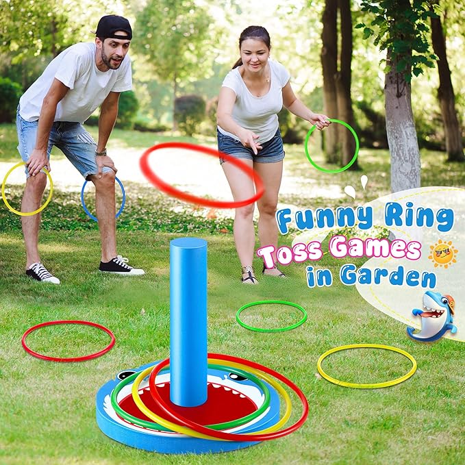 Hiboom Pool Ring Toss Games Toys, Swimming Pool Games for Adults and Family with 6 Pcs Throwing Rings, Water Foam Toss Float Toys for Summer Outdoor, Beach, Yard, Party(Shark)