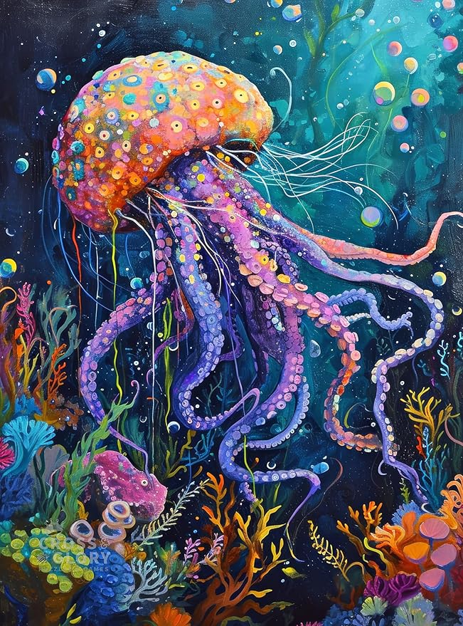 Cross & Glory 1000 Piece Jigsaw Puzzle for Adults | Ocean’s Opus: The Majestic Medusa | Marine Ocean Artwork Puzzle | Challenging Brain Teaser | Firework Jellyfish Design
