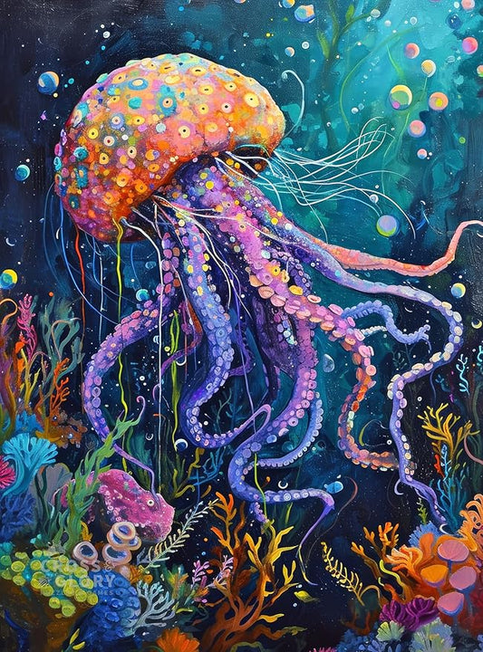 Cross & Glory 1000 Piece Jigsaw Puzzle for Adults | Ocean’s Opus: The Majestic Medusa | Marine Ocean Artwork Puzzle | Challenging Brain Teaser | Firework Jellyfish Design