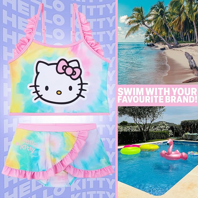 Paw Patrol | Hello Kitty | Peppa Pig Girls Swimsuit, Two Piece Bikini Top & Bottom Set, Bathing Suits with Adjustable Straps
