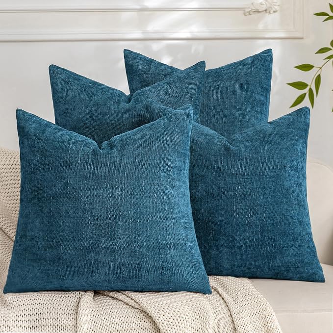 Set of 4 Soft Textured Decorative Throw Pillow Covers 18x18 Inch Cozy Farmhouse Cushion Cover Square Accent Pillow Cases for Bed Couch Sofa Living Room, Teal