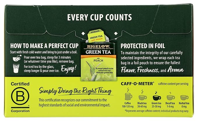 Bigelow Green Tea w/ Peach Tea Bags, 20 ct