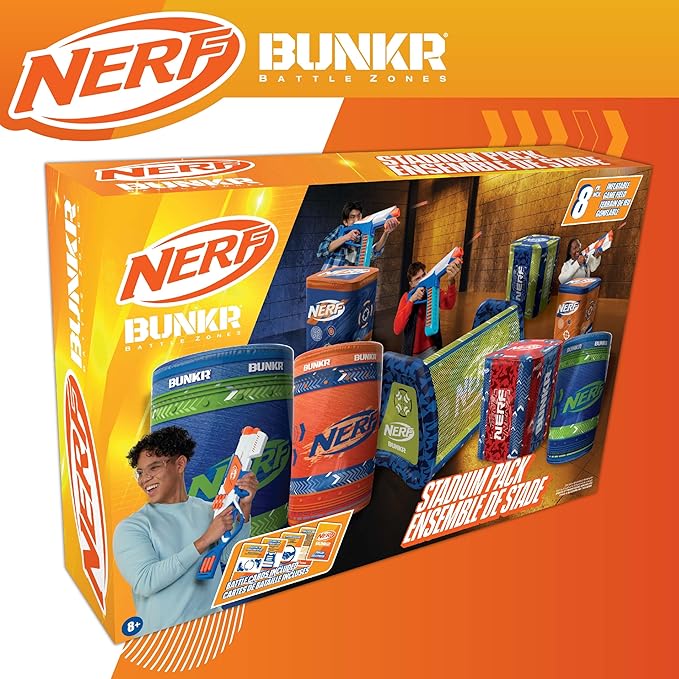 BUNKR Battle Zones NERF NERF Stadium Pack – 9-Piece Inflatable Barricade Shield Bunker Set for War, Laser Tag, Foam Dart Blasters, Gel Blasters, Water Blasters & Outdoor Battle Play