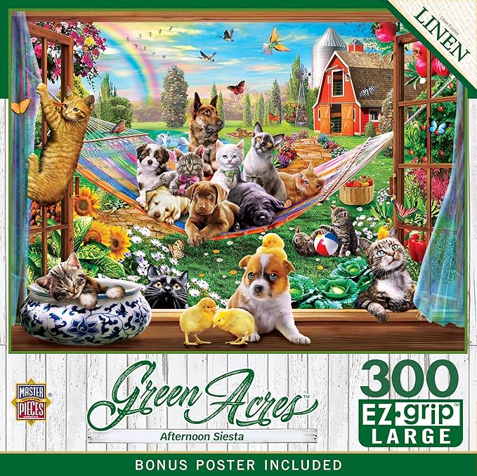 MasterPieces - 300 Piece Jigsaw Puzzle, Large EZ Grip Shapes, Afternoon Siesta, Fun for Adults, Seniors, Family, Kids, Matte Finish, 18"x24"