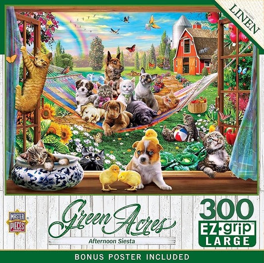 MasterPieces - 300 Piece Jigsaw Puzzle, Large EZ Grip Shapes, Afternoon Siesta, Fun for Adults, Seniors, Family, Kids, Matte Finish, 18"x24"