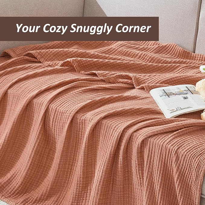 EMME Cotton Muslin Twin XL Blanket Breathable Gauze Blanket Soft Lightweight Blankets Adults Gifts for Women (Orange Red, 66"x90")