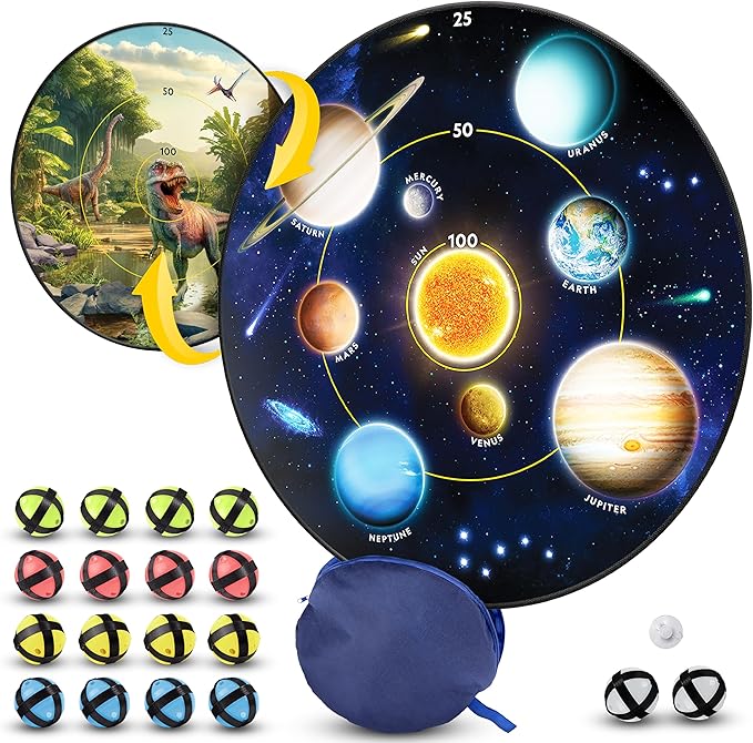 National Geographic Kids Glow in The Dark Dart Board for Kids - Dart Ball Game Set with 28" Reversible, Glowing Dartboard and Sticky Balls, Indoor Games