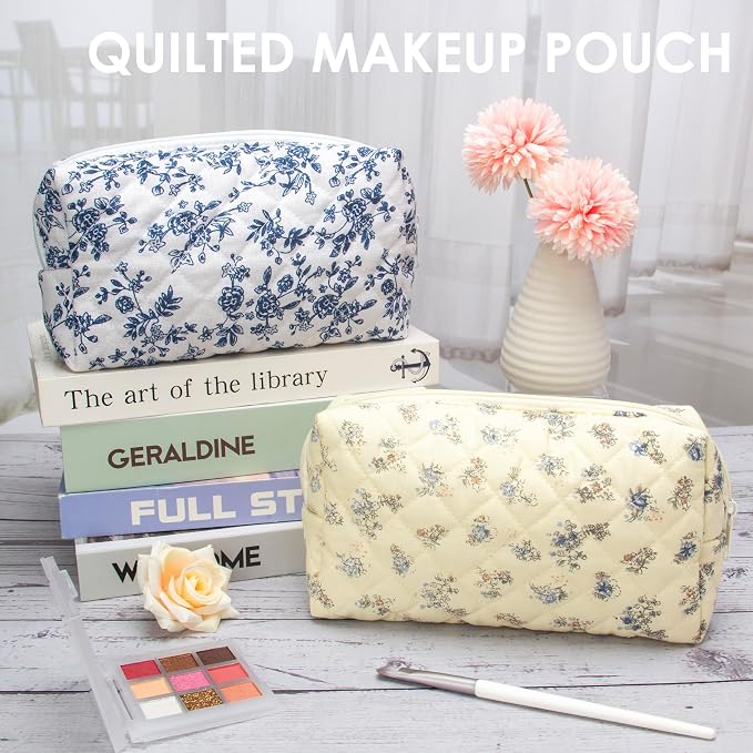 PAZIMIIK Small Quilted Makeup Bag,Zipper Cosmetic Pouch,Hyacinth Beige | Lightweight Cosmetic Bag Organizer for Women,Purse Storage Holds Makeup,Toiletries,Skincare,Beauty Essentials,Travel Items