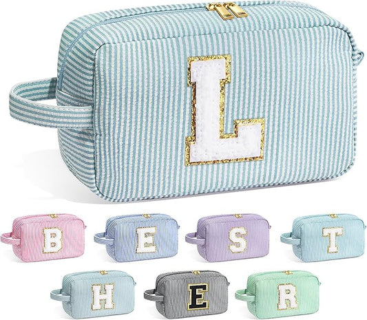 YOOLIFE Makeup Bag - Initial Makeup Bag Cosmetic Bag, Monogram Makeup Bags, Cosmetic Bag, Make Up Bag, Travel Toiletry Bag, Cute Makeup Pouch Makeup Case, Personalized Makeup Bags for Women L