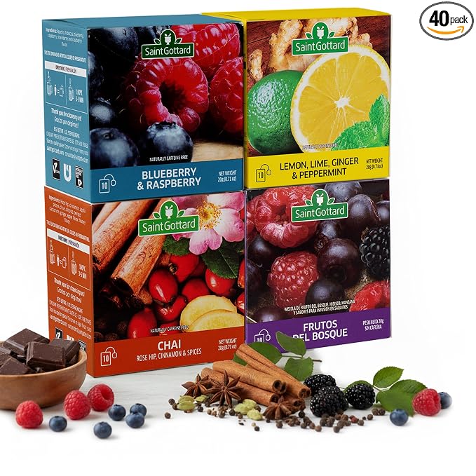 [FRUITY REFRESH] - Saint Gottard Herbal Tea – Caffeine-Free Herbal Infusion, Natural Ingredients, Hot or Iced Tea, Premium Flavor Blend, Aromatic & Smooth Taste, 20 Tea Bags, Pack of 2