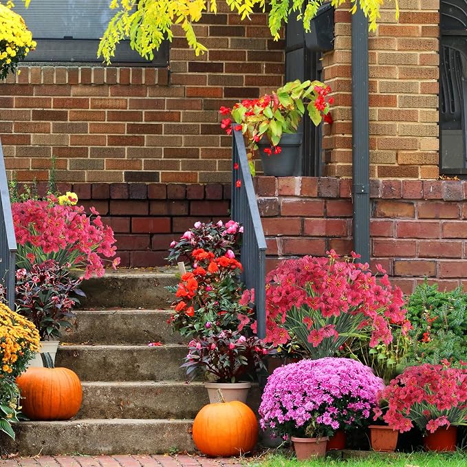 ColoPlay 24 Bundles Rose Red Artificial Flowers for Outdoors, Fake Flowers | Fake Plants Outdoors, UV Resistant Faux Flowers for Indoor Outside Garden Porch Window Box Home Wedding Farmhouse