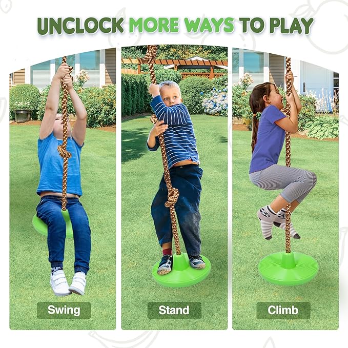 REDCAMP Climbing Rope Swings for Trees, Heavy Duty Plastic Disc Swing Seat for Kids and Adults with Hanging Strap, Green