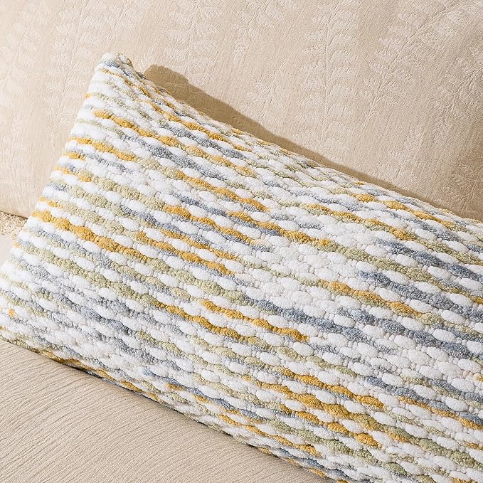 Boho Chenille Pillow Cover Decorative Tufted Pillowcase for Couch Bed Sofa Bedroom Living Room Modern 14 x 36-Inch Grey