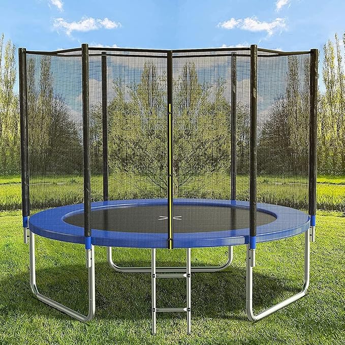 AOTOB 8FT 10FT 12FT 14 FT 15FT Trampoline with Safety Enclosure Net，Outdoor Trampoline with Basketball Hoop, Heavy Duty Jumping Mat and Spring Cover Padding for Kids and Adults, Storage Bag and Ladder