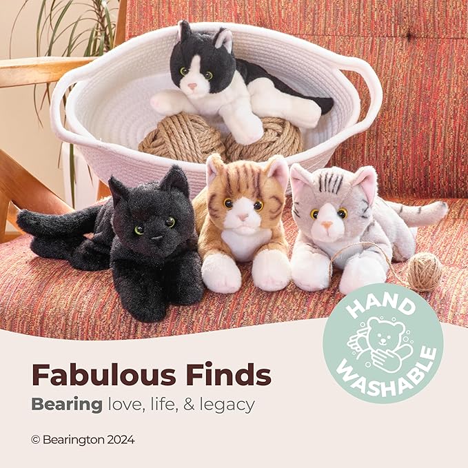 Bearington Collection Lil' 8-Inch Tabby Cat Plush Toy - Orange Cat Stuffed Animal That Looks Real for Kids