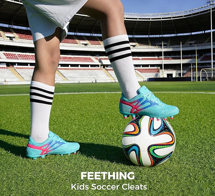 Kids Soccer Cleats Firm Ground - Lightweight Breathable Football Shoes for Boys Girls Youth Outdoor Training on Natural Grass