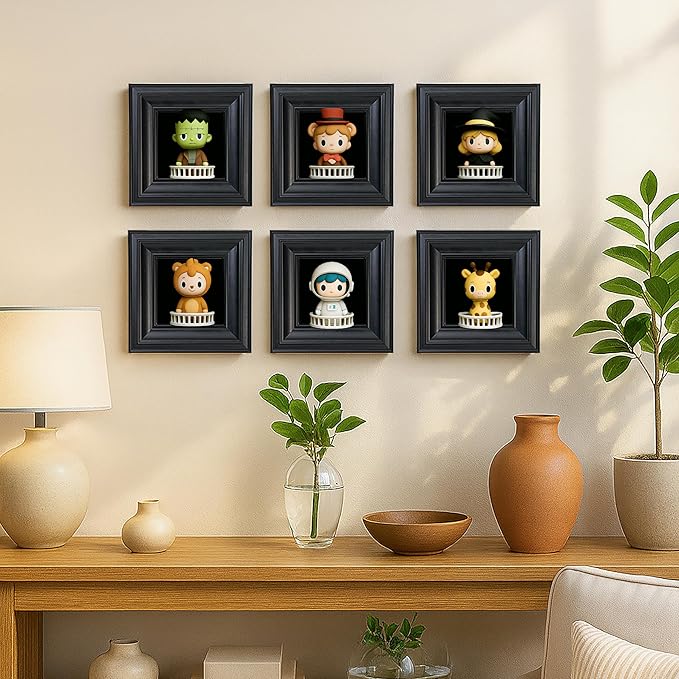 Display Frame with Balcony for Mini Figures, 6.8×6.8in Black Collection case, Wall Mount & Desktop Compatible, Fits Blind Box Toys & Action Collectibles