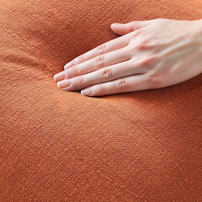 MIULEE Linen Fringe Decorative Fall Throw Pillow Covers Burnt Orange 20x20 | Set of 2, Cottagecore Decor, Boho Farmhouse Neutral Pillow Covers, Rustic Fall Couch Cushion Cases for Sofa Bed Living Room