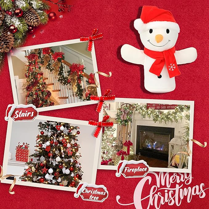 Cuteoy Plush Snowman Hand Puppet Stuffed Animal Toy Open Movable Mouth Creative Role Play Storytelling Plushies Gifts for Kids Toddlers Birthday Christmas
