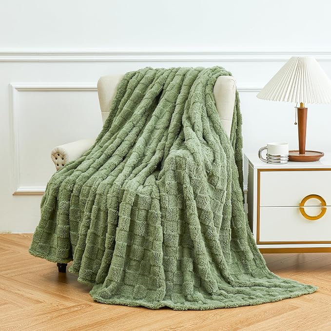 Aganear Fluffy Cozy Throw Blanket for Couch 90"x90" Sage Green | Lightweight Fuzzy Throw,Warm Gift for Women,Christmas,Housewarming,Soft,Boho Design for Room Home Decor,All-Season Use