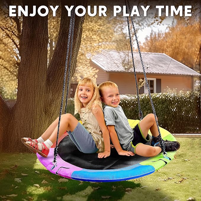 TURFEE 40" Saucer Tree Swing for Kids Outdoor, 900Lb Weight Capacity, Waterproof Swing Seat with Adjustable Hanging Straps for Children Playground Backyard (Rainbow)
