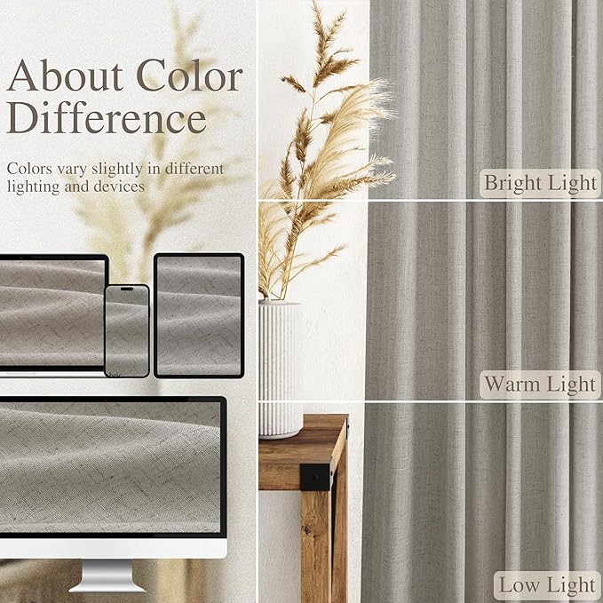 Silver Grey Linen Curtains 108 Inches for Living Room Extra Long Back Tab Curtain Neutral Farmhouse Light Filtering Semi Sheer Linen Drapes Ceiling to Floor for Large Window Office 9 FT,2 Panels