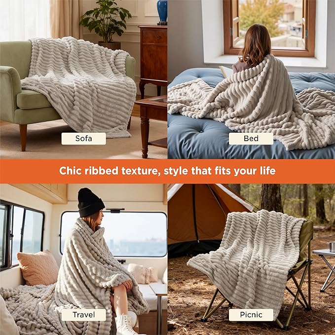 Bedsure GentleSoft Twin Blanket for Couch - Cozy Soft Blankets for Women, Cute Small Fleece Throws for Girls, Beige, 60x80 Inches