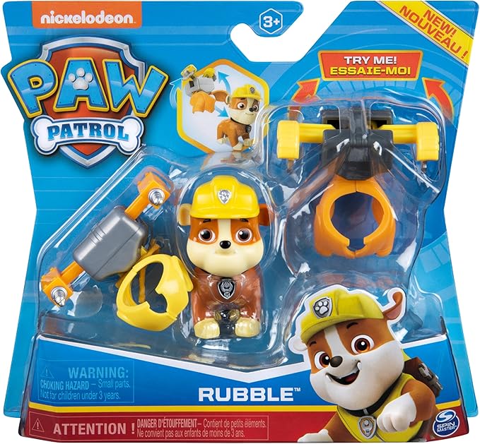 Paw Patrol, Action Pack Rubble Figure with 2 Clip-On Uniforms, for Kids Aged 3 and Up
