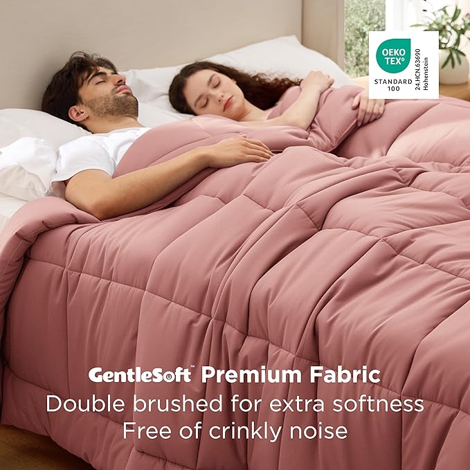 Bedsure Comforter Duvet Insert - Quilted Comforters Oversized King Size, All Season Duvet, GentleSoft Down Alternative Bedding, with 8 Tabs, Gifts for Women, Dusty Pink, Oversized King 116x98 Inches
