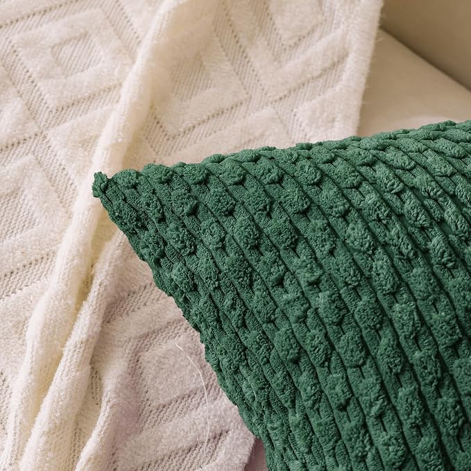 Set of 4 Dark Green Decorative Throw Pillow Covers 16x16 Inch Corduroy Pillow Covers for Bed Couch Sofa Living Room Soft Square Cushion Cases