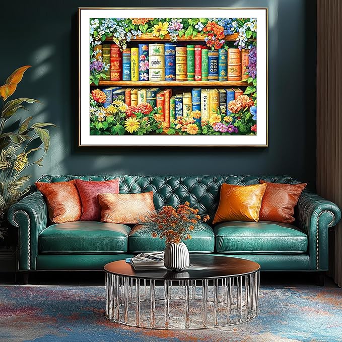 500 Piece Jigsaw Puzzle for Adults - Botanical Bookshelf: Flower-Covered Books, Wildflower Vines & Unique Cat-Shaped Pieces, Garden Art Puzzle, Challenging Hard Difficult Puzzles for Adults