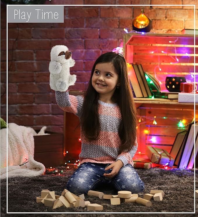 DolliBu Sloth Plush Hand Puppet - Super Soft Stuffed Animal Sloth Puppet Toy for Kids, Educational Cute Plush Puppets for Teaching, Games, and Shows