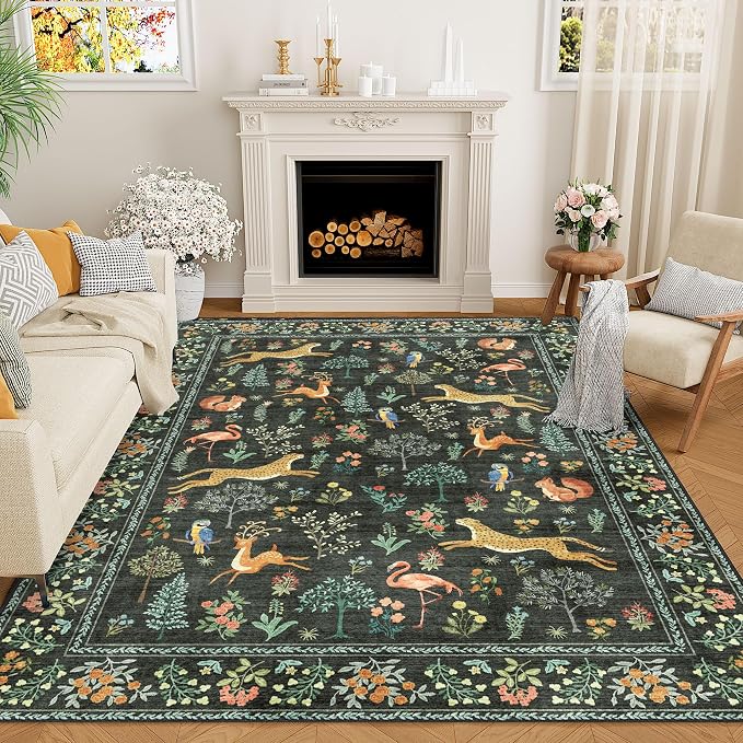 DUKINO 8x10 Area Rugs, Washable Soft Animal Bedroom Rug Non Slip, Black | Non Slip, Low Pile, Stain Resistant Indoor Large Carpet for Living Room, Dining Room, Kids PlayRoom, Farmhouse, Pet Friendly