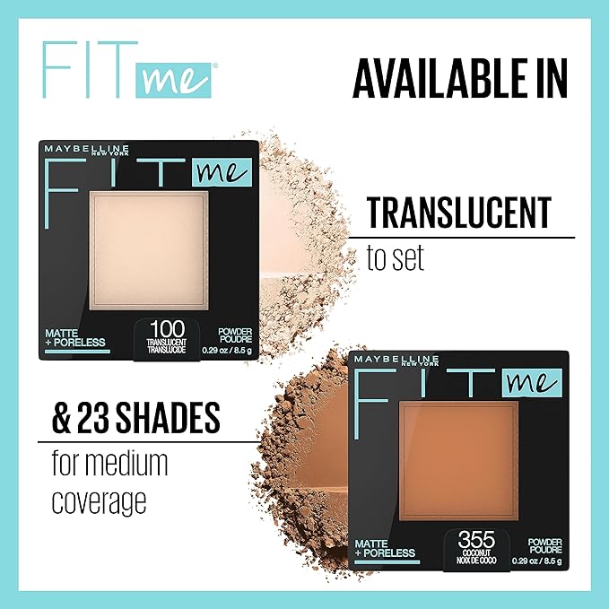 Maybelline New York Fit Me Matte + Poreless Powder Makeup, Warm Sun, 0.28 Ounce, Pack of 1, 334 WARM SUN (Pack of 2)