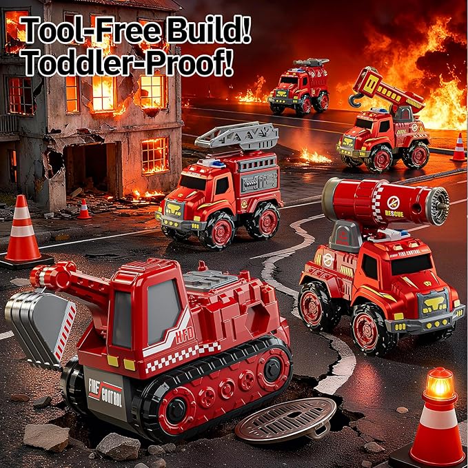 Transform Toys for Boys 4-6, 5 in 1 Take Apart Toys for Boys 3-5, Fire Firetruck Transforming Assembling Robot Toy for Kids, Educational Birthday Gift for 4 5 6 7 8 Year Old Boy Girls