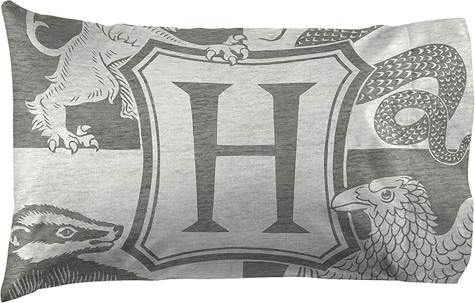 Jay Franco Kids Sheet Set with Fitted, Flat Sheets & Pillow Cover - Ultra-Soft Bedding with Pillowcase for Room Decor, Gray - Harry Potter, 4 Piece Full
