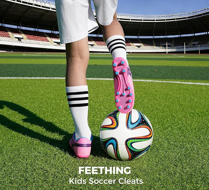 Kids Soccer Cleats Firm Ground - Lightweight Breathable Football Shoes for Boys Girls Youth Outdoor Training on Natural Grass
