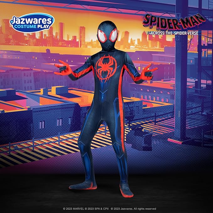 Marvel Miles Morales: Spider-Man Official Youth Deluxe Zentai Costume - Stretch Spandex with Hidden Zippers and Wrist Slits