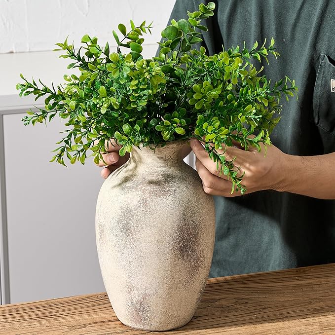 Large Ceramic Rustic Flower Vase, 10.43 Inch Tall Vintage Pottery Home Decor, Antique Farmhouse Terracotta Vase for Living Room, Table, Shelf, Mantel Decoration, Farmhouse - Natural Brown
