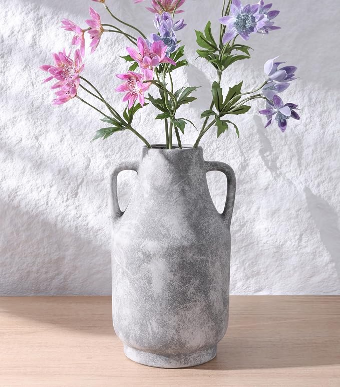 Ceramic Flower Vase with Handles, 11 Inch Tall Rustic Vase, Large Terracotta Pottery Vase for Home Decor, Farmhouse Decorative Vase for Living Room Kitchen Table Shelf Bedroom Decor