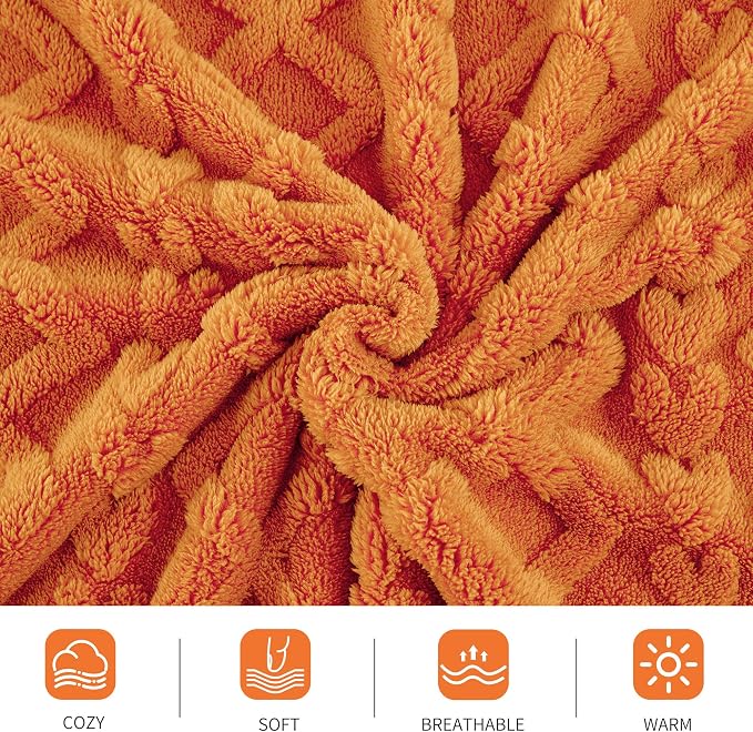 Aganear Fleece Throw Blanket for Bed Couch,Fall Boho Blanket,90"x90" Orange | Lightweight Fuzzy Throw,Warm Gift for Women,Christmas,Housewarming,Soft Aesthetic Home Decor for Bedroom Sofa,All-Season Use