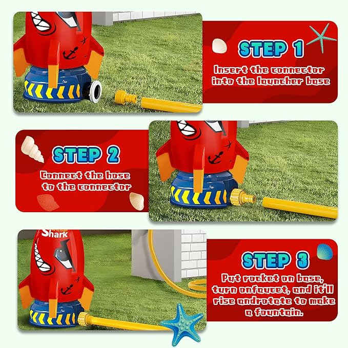 Outdoor Water Toys Rocket Sprinkler for Kids, Backyard Summer Splash Game for Toddlers Boys Girls, 360° Spin Water Launcher with Hose Connection, Birthday Gift for Age 3+