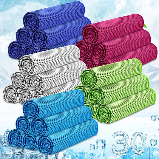 MENOLY 30 Packs Cooling Towels Bulk Cooling Towels for Neck and Face Gym Workout Cooling Neck Rags for Sports Yoga Soft Microfiber Breathable Sweat Rags for Hiking Running Fitness