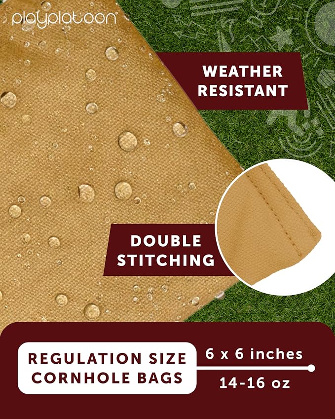 Play Platoon Cornhole Bags Weather Resistant- Set of 8 Regulation Bean Bags for Tossing- Official Professional Size & Weight Corn Hole Bags Two Color All Weather Cornhole Beans Bag Set with Tote Bag