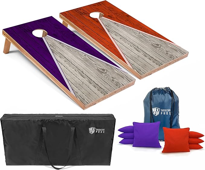 Tailgating Pros Lightweight Pyramid Design Cornhole Board Set w/Bean Bags and Carrying Case - 4'x2' Regulation Cornhole Game