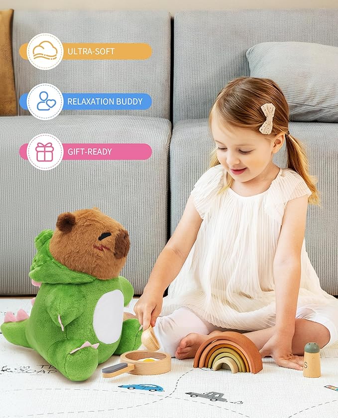 OLAOLA Dinosaur Capybara Plush 12.6 Inch Cute Capybara Stuffed Animals Plush Toy Soft Doll Pillow for Kids Adults
