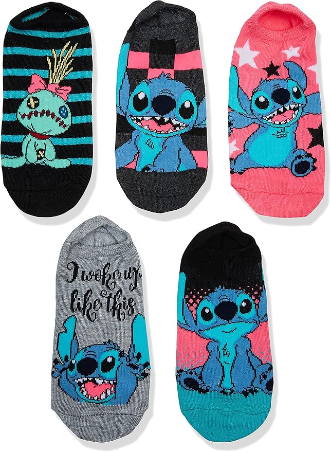 Disney Women's Lilo & Stitch 5 Pack No Show Socks