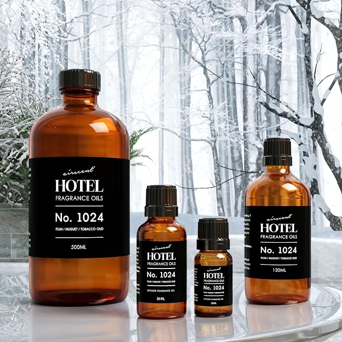 AirScent Hotel Diffuser Oil No. 1024 Inspired by JW M Hotel - 10 ml | Plum Muguet Tobacco Oud - Premium Fragrance Oil for Ultrasonic and Waterless Diffusers and Crafting - 0.34 fl oz Bottle