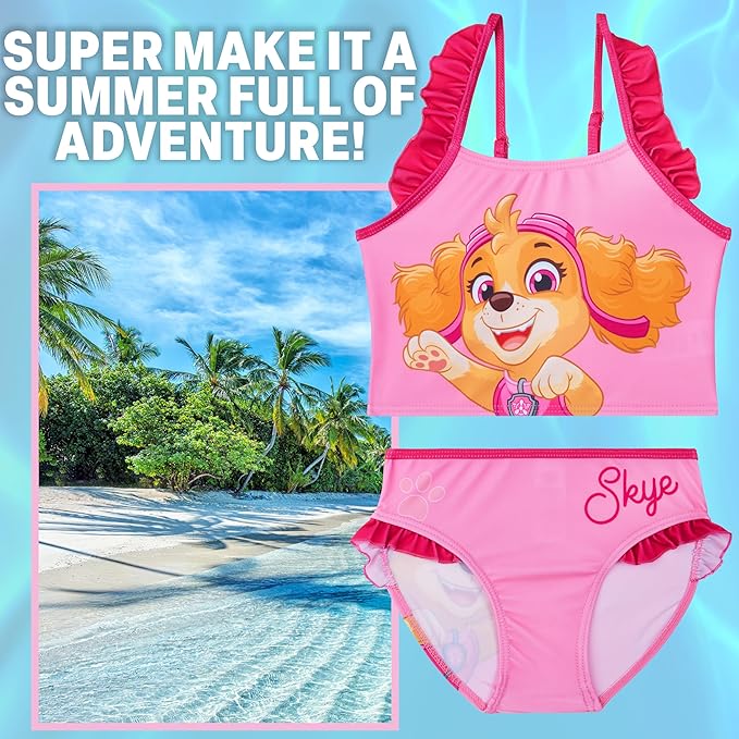 Paw Patrol | Hello Kitty | Peppa Pig Girls Swimsuit, Two Piece Bikini Top & Bottom Set, Bathing Suits with Adjustable Straps